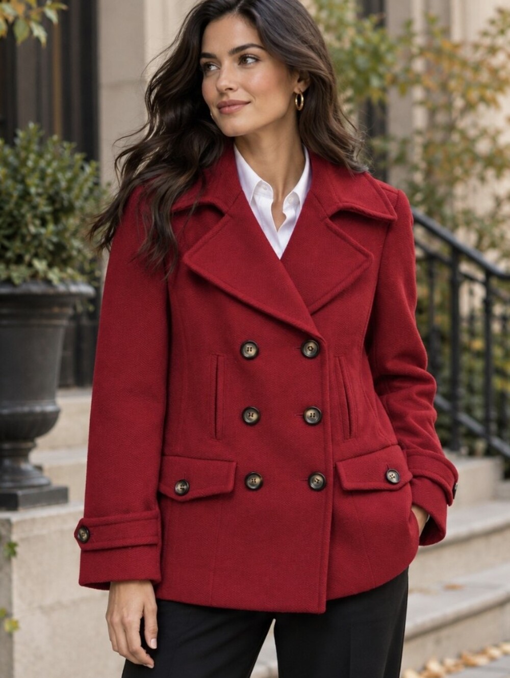 Talbots Red Pea Coat Wool Blend Double Breasted Preppy Outdoor Women's Size 8